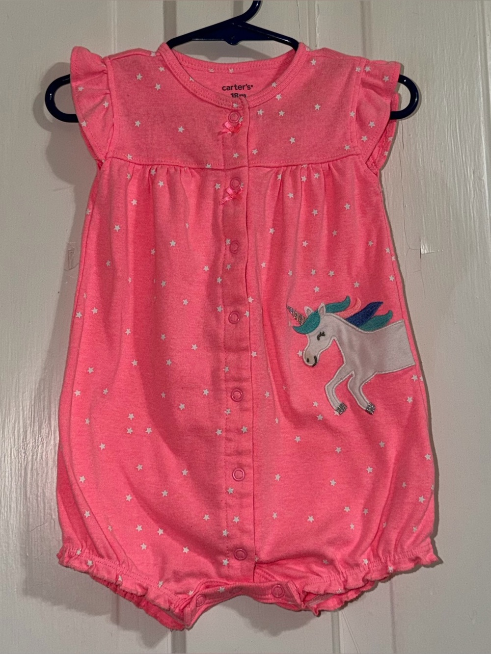 Carter's girls 18 month one piece Pink Unicorn Baby Short Sleeve Romper Pajama